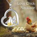 wholesale 925 Sterling Silver Heart-Shaped Chicken Family Pendant Necklace with Gold Plated Chicks-0-5