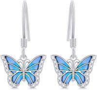 wholesale 10K Gold Blue Opal Butterfly Drop Earrings for Women-White Gold