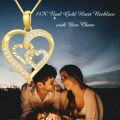 wholesale 14K Gold Double Heart CZ Pendant Necklace for Women-0-2