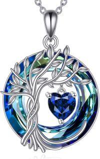 wholesale Sterling Silver Crystal Tree of Life Pendant Necklace for Women-09-Sep-Sapphire