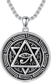 wholesale 925 Sterling Silver Gold-Plated All Seeing Eye Pendant with Star and Horus Symbol on  - Protection Jewelry for Men & Women-Evil eye star