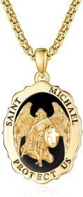 wholesale 925 Sterling Silver & 24K Gold Plated Saint Michael Protect Us Angel Cross Pendant Necklace for Men/Women-0-0