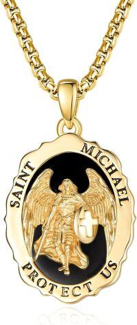 wholesale 925 Sterling Silver & 24K Gold Plated Saint Michael Protect Us Angel Cross Pendant Necklace for Men/Women-St Michael B-Onyx-St Michael B-Onyx