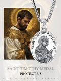 wholesale 925 Sterling Silver St Timothy Protect Us Pendant Necklace for Men with Cross and 3+2 Extender Chain-0-5