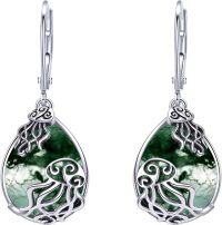 wholesale 925 Sterling Silver Green Agate Stone Drop Dangle Earring  for Women Girls Mother's Day Birthday Anniversary Christmas Holiday Present Idea (Horse)-Jellyfish-Moos Agate-Jellyfish-Moos Agate