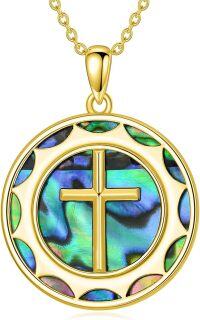 wholesale Gold 925 Sterling Silver Round Cross Dove Star David Hamsa Hand Religious Pendant Necklace with Abalone Shell Inlay-Eye of Horus