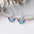 wholesale 925 Sterling Silver Butterfly Drop Earrings Purple Teal Enamel Cubic Zirconia-0-3