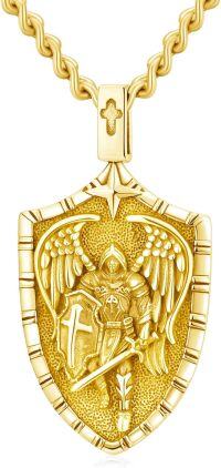 wholesale 925 Sterling Silver Plated  Shield St Michael Pendant Necklaces for Men/Women Gold ToneÊ¥Ã×åÈÀÕÊØ»¤¶ÜÅÆµõ×¹ÏîÁ´ÄÐÅ®ÊÊÓÃ½ðÉ«-A-St Michael Necklace Shield Charm(Gold)