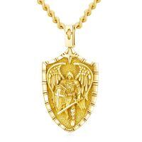 wholesale 925 Sterling Silver Archangel Michael Pendant Necklace Wholesale With Chain-A-St Michael Necklace Shield Charm(Gold)