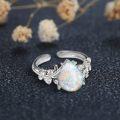 wholesale 925 Sterling Silver White Opal Adjustable Open Toe Rings for Women - Rainbow Teardrop Promise Engagement Jewelry-0-1