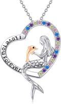 wholesale 925 Sterling Silver Mermaid Dolphin Heart Pendant Necklaces Gifts for Women Girls Jewelry-0-0