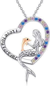 wholesale 925 Sterling Silver Mermaid Dolphin Heart Pendant Necklaces Gifts for Women Girls Jewelry-Mermaid