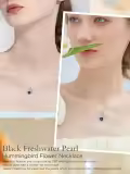 TOUPOP Sterling Silver Black Freshwater Pearl Hummingbird Pendant Necklace-0-4
