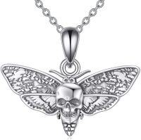 wholesale 925 Sterling Silver Skull Moth Pendant Necklace Gothic Halloween Gifts for Her-Moth