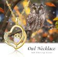 wholesale Gold 925 Sterling Silver Pink Fire Opal Owl in Heart Shape Pendant Necklaces for Women Girls Gifts Jewelry Accessories-0-3