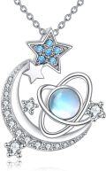 wholesale 925 Sterling Silver Blue Moonstone Heart & Star Pendant Necklace-0-0