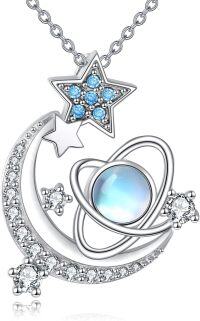 wholesale 925 Sterling Silver Blue Moonstone Heart & Star Pendant Necklace-Star Moon Necklace
