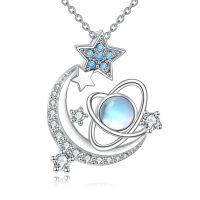wholesale 925 Sterling Silver Crescent Moon Necklace-Star Moon Necklace