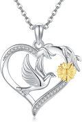 wholesale 925 Sterling Silver Heart Pendant with Flying Bird and Sunflower Charm Necklace s for Women-0-0