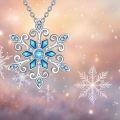 wholesale 925 Sterling Silver Blue Zircon Snowflake Pendant Necklace with Hexagonal Design & Gift Box-0-4