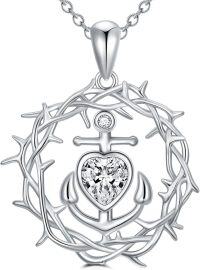 wholesale 925 Sterling Silver & White Crystal Anchor Necklace for Women, Sailor Gift, Bridesmaid Jewelry, Birthday Christmas Anniversary Present-Hope anchor