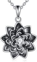 wholesale 925 Sterling Silver Black Zircon Lotus Flower Pendant Necklaces for Women Gifts-0-0