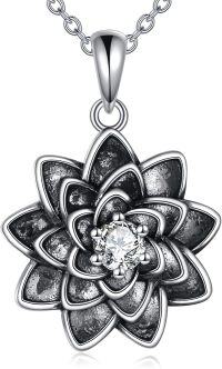 wholesale 925 Sterling Silver Black Zircon Lotus Flower Pendant Necklaces for Women Gifts-lotus necklace