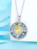 TOUPOP Sterling Silver Gold Plated Blue Crystal Deer Pendant Necklace-0-2