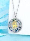 TOUPOP Sterling Silver Gold Plated Blue Crystal Deer Pendant Necklace-0-2