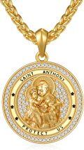 wholesale Gold 925 Sterling Silver Saint Anthony Pendant Necklace with Cubic Zirconia and Braided Chain - Catholic Religious  for Women & Men-0-0