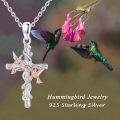 wholesale 925 Sterling Silver Cross Hummingbirds & Flowers Pendant Necklace-0-5