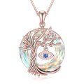 TOUPOP 925 Sterling Silver Crystal Evil Eye Tree Of Life Circle Pendant Necklace-0-0