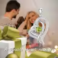 TOUPOP Sterling Silver Peridot Double Heart Pendant Necklace-0-2