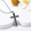 wholesale 925 Sterling Silver Black Opal Inlay Faith Cross Pendant Necklace Christian Jewelry for Women-0-2