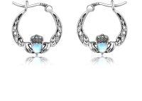 wholesale 925 Sterling Silver Heart Shape Opalite Stone Celtic Knot Design Hoop Earrings for Women Girls - Irish Love Symbol  Set (Mother's Day Edition)-Claddagh Moonstone