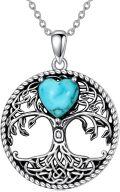 wholesale 925 Sterling Silver Heart-Shaped Turquoise Stone Tree of Life Pendant Necklace for Women-0-0