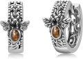 wholesale 925 Sterling Silver Amber Bee & Leaf Design Huggie Hoop Earrings-0-0