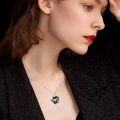 wholesale 925 Sterling Silver Heart-Shaped Rose and Skull Charm Necklace with Black Crystals-0-4