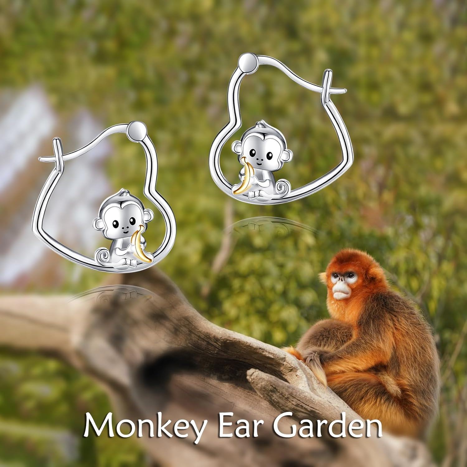 Sterling Silver Monkey Raccoon Banana Earrings Animal Earrings for Girls-0-1