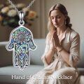 wholesale 925 Sterling Silver Abalone Shell Hamsa Hand with Daisy and Star of David Pendant Lucky Charm Necklace for Women & Men-0-2