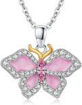 wholesale 925 Sterling Silver Pink Opal Butterfly Pendant Necklace - Elegant Charm s for Her-0-0