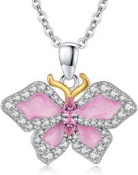 wholesale 925 Sterling Silver Pink Opal Butterfly Pendant Necklace - Elegant Charm s for Her-Butterfly Necklace(Pink)