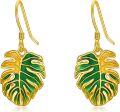 wholesale 925 Sterling Silver Green Enamel Monstera Leaf Drop Dangle Earrings for Women-0-0