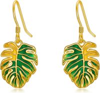 wholesale 925 Sterling Silver Green Enamel Monstera Leaf Drop Dangle Earrings for Women-Monstera Leaf