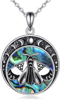 wholesale 925 Sterling Silver Oxidized Vintage Necklace w/Moon Phase Moth Wolf Pendent - Christmas Gift for Her & Mom-Moth