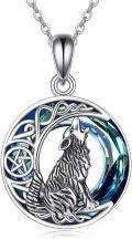 wholesale 925 Sterling Silver Blue Moonstone Howling Wolf Celtic Knot Pendant Necklace for Women and Men-0-0