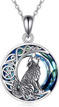 wholesale 925 Sterling Silver Blue Moonstone Howling Wolf Celtic Knot Pendant Necklace for Women and Men-sytle8-wolf crystal urn