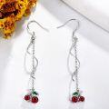 wholesale 925 Sterling Silver Red Crystal Cherry Drop Earrings with Green Leaves and Twist Design-0-4