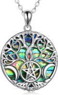 wholesale 925 Sterling Silver Abalone Shell Tree of Life Triple Moon Goddess Star Pendant Necklace-0-0