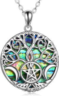wholesale 925 Sterling Silver Abalone Shell Tree of Life Triple Moon Goddess Star Pendant Necklace-Tree Necklace-2